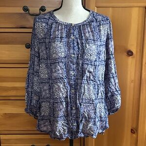 Anthropologie Blue Printed Peasant Blouse